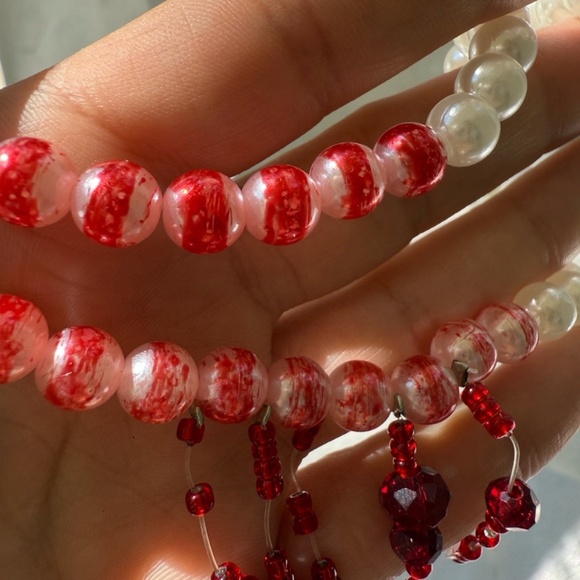 Glam Red Beaded Pearl Choker Necklace | Elegant Gothic Statement Jewelry - Picture 4 of 7